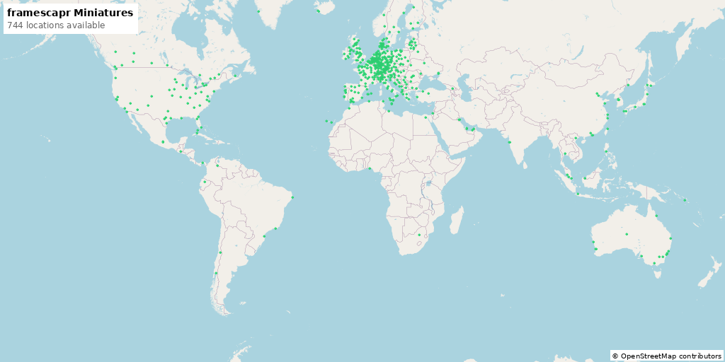 World map of framescapr miniature locations